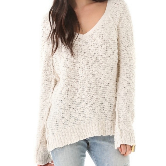 Free People Sweaters - Free People Songbird Chunky Popcorn Bouclé Loose Knit Sweater White Size Large